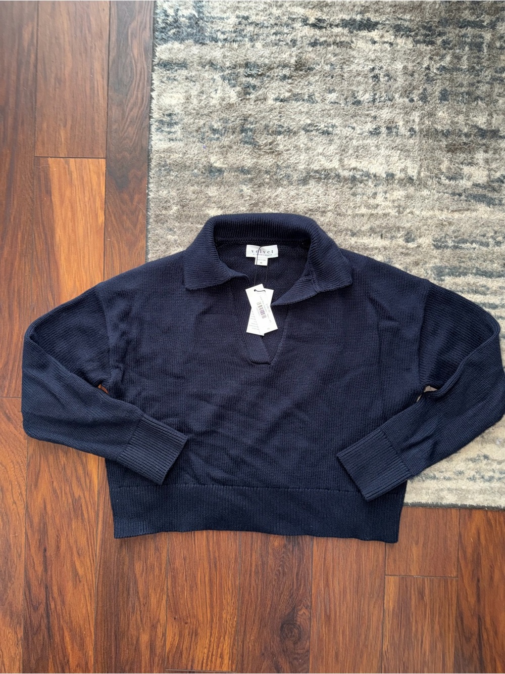 Velvet Navy Blue Knit Polo Pullover
